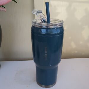Reduce‎ Insulated Tumbler With Staw  34oz Stainless Steel Blue Silicone Grip